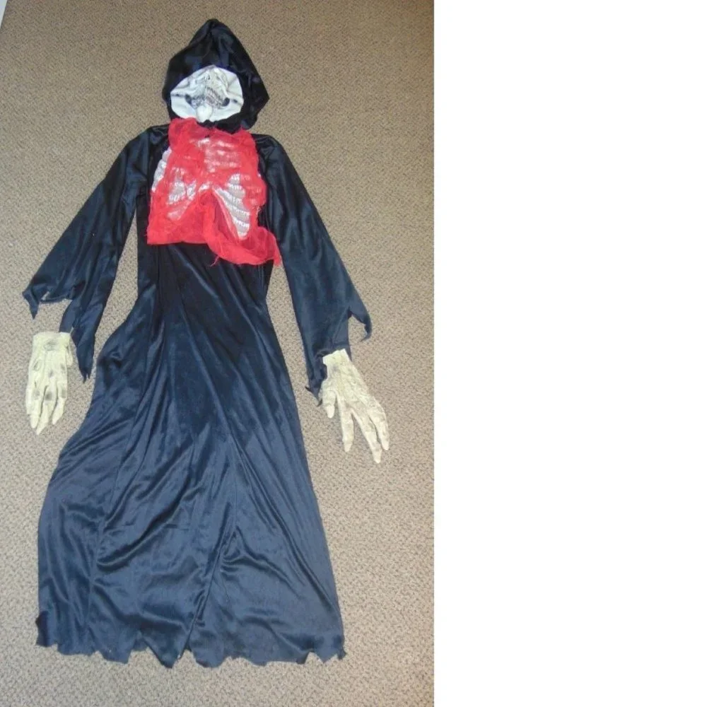 Skeleton Extreme Reaper Halloween Costume 14/16 Hooded Robe, Mask, Hands Boys
